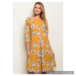 Women’s Mustard Knee Length Floral Dress
